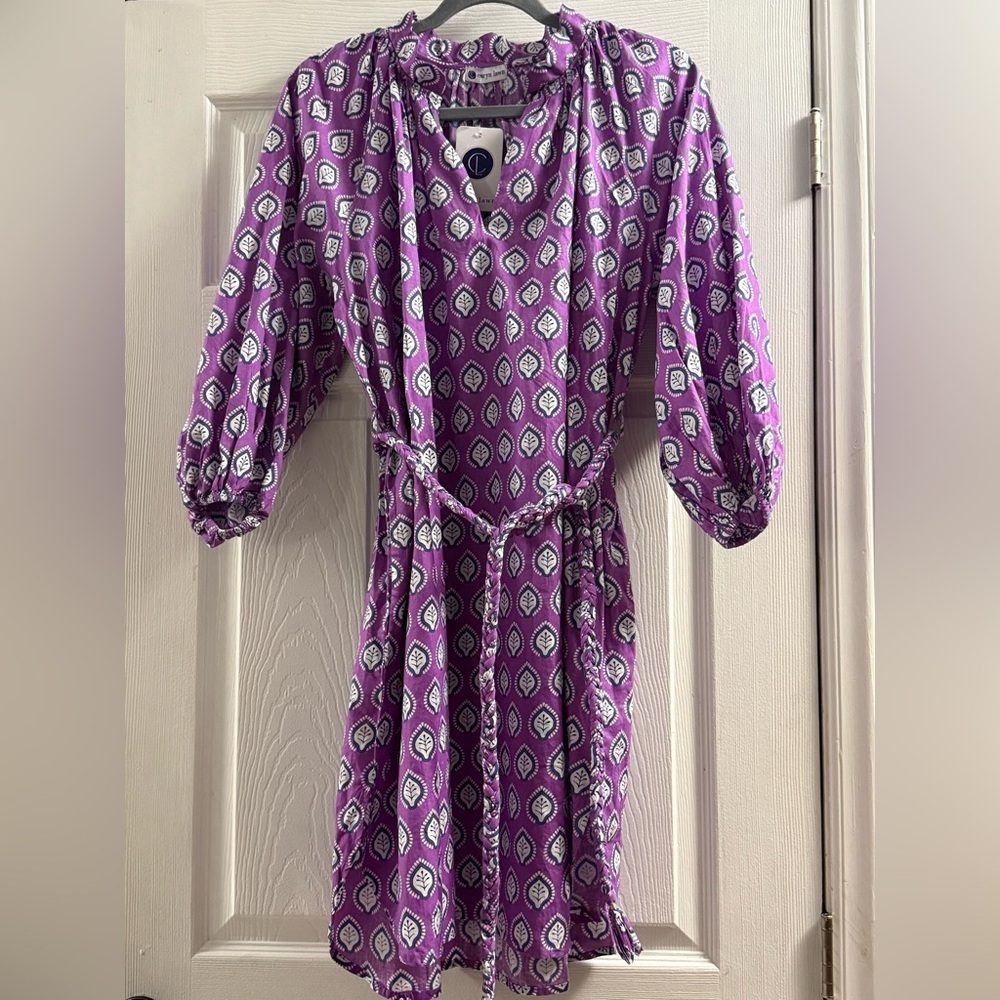 🆕 Caryn Lawn Belted Leaf Kelly Pippi Dress Purple MSRP $178